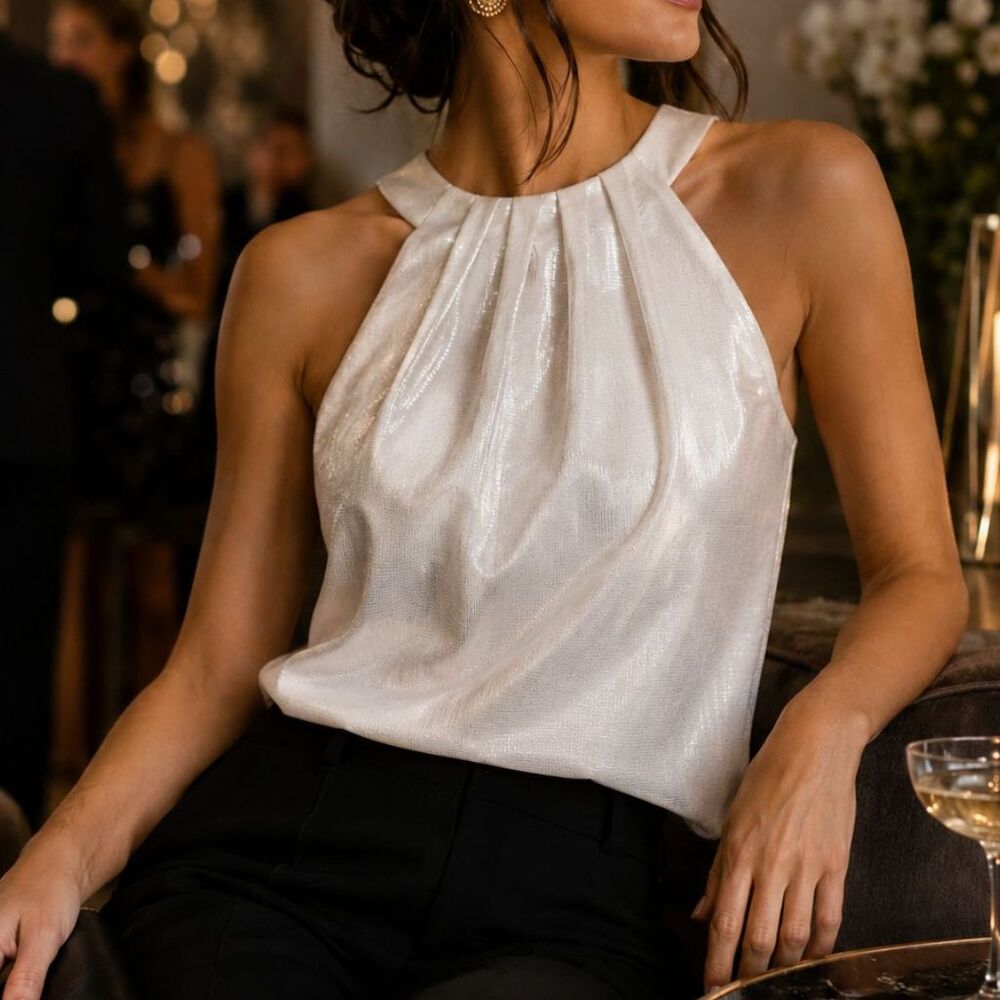 Talbots Metallic Silver Sleeveless Shell Top NWT Cocktail Party Sz 4 Luxury Glam